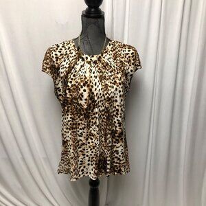 Liz Claiborne Career Leopard Print Top Womens Size Large Stretchy Cap Sleeve